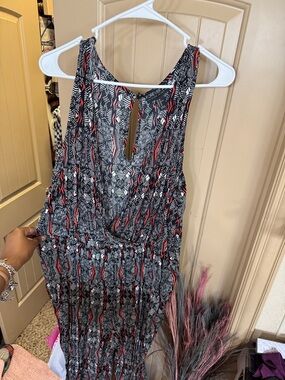 Forever 21 Black, Black, White & Red Geometric Sleeveless jumpsuit